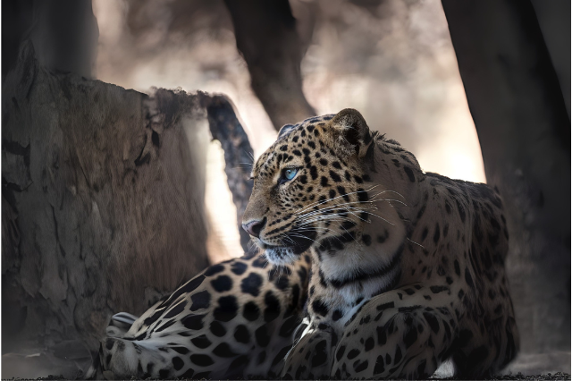 Close-up of a leopard with piercing blue eyes in Madhya Pradesh jungle safari